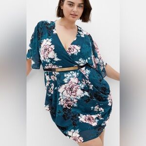 XXL/24 City Chic Teal Jade Blossom Dress (belt not included)